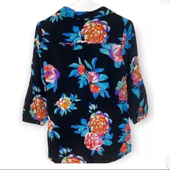 MAEVE Anthropologie Womens Woodland Walk Button Up Size 2 Black Hawaiian Print - Picture 4 of 8